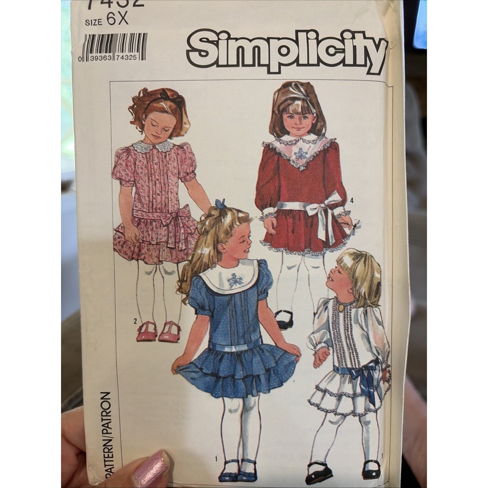 Vintage Simplicity 7432 Girls Dress Sewing Pattern Size 6X Uncut 1986